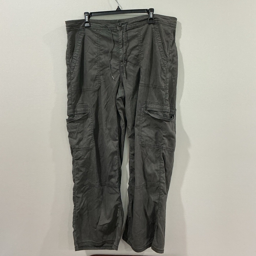 American Eagle Baggy Wide Leg Cargo Pants Womens Size 16 Gray Stretch Twill Y2K